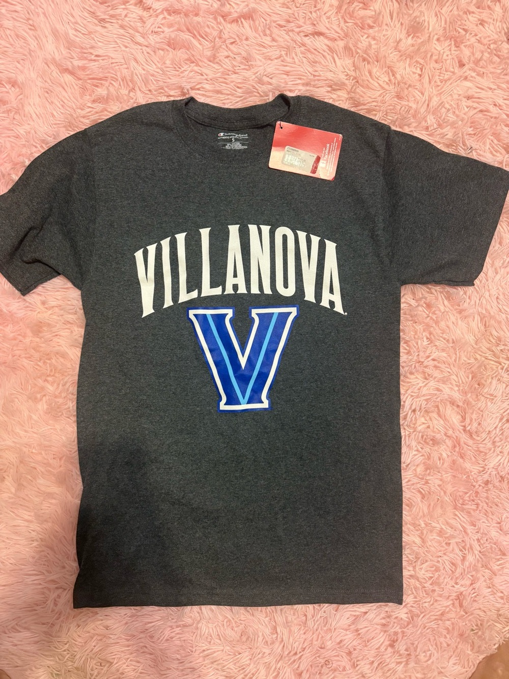 Champion Villanova Short Sleeve Tee - Charcoal with Blue Logo size small